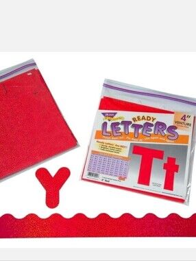 Trend Enterprises Red 4" Teacher Bulletin Board Ready Letters &‎ Metallic Border